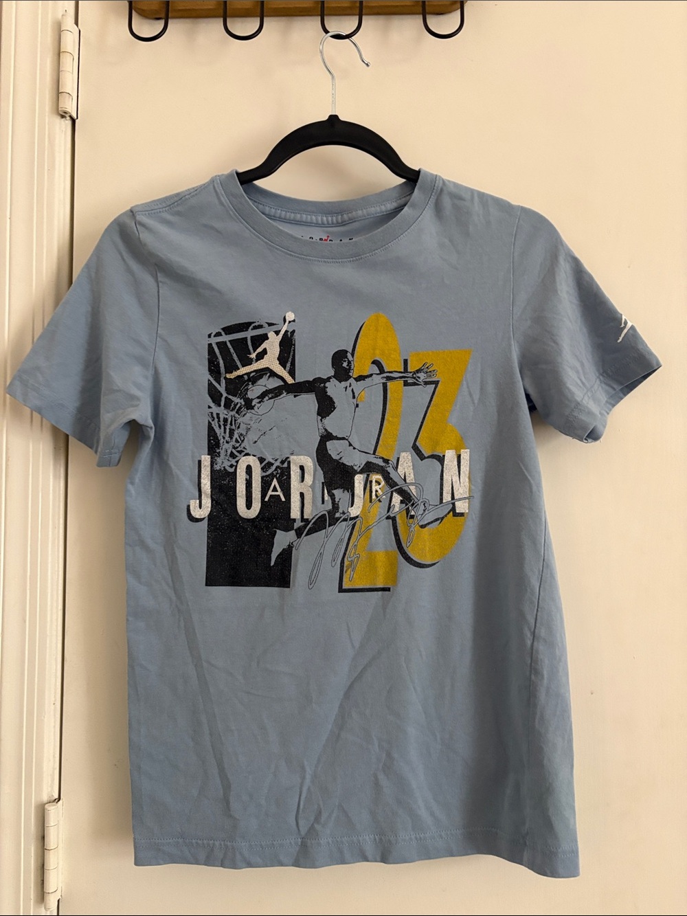Jordan Light Blue Tee with Black & Gold Graphic